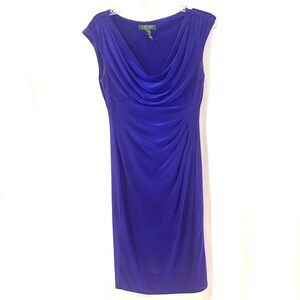 Lauren Ralph Lauren Scoop Neck Bodycon Dress in Royal Blue Size 6 Ruched Waist